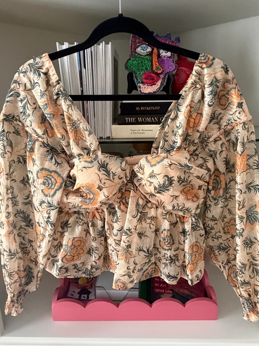 House of Harlow 1960 Cream Floral Blouse with Peach Accents
